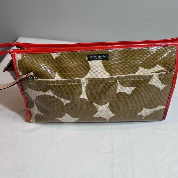 Kate Spade xl toiletries case bag pouch mod brown burnt red/orange cream - Picture 4 of 12
